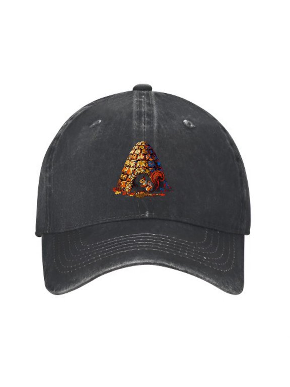Squirrel Building a Dome Baseball Cap, Washed Cotton Dad Hat