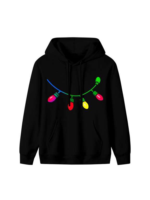 String of Lights Graphic Hoodie, Black Unisex Pullover