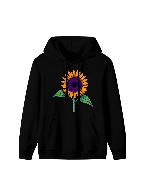 Sunflower Graphic Hoodie, Black Unisex Pullover Sweatshirt