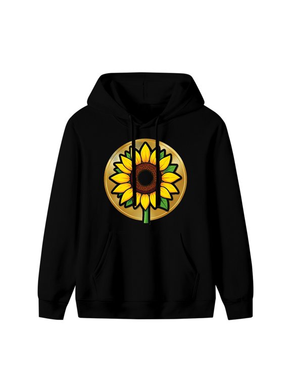 Sunflower Graphic Hoodie, Black Unisex Pullover Sweatshirt
