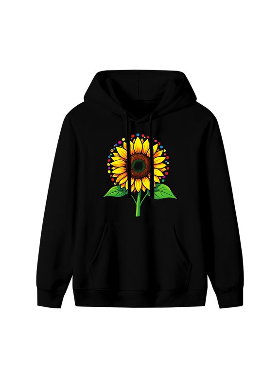 Sunflower Graphic Hoodie, Black Unisex Pullover Sweatshirt