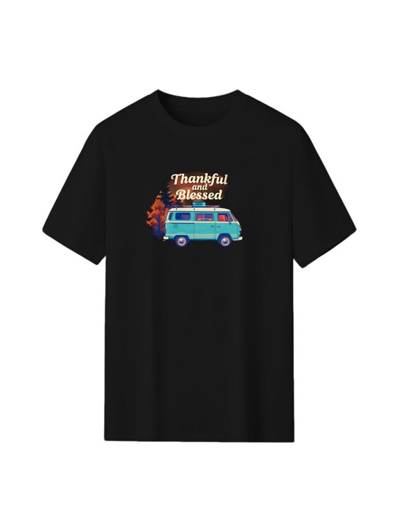 Thankful and Blessed Retro Camper Van Graphic Tee, Black