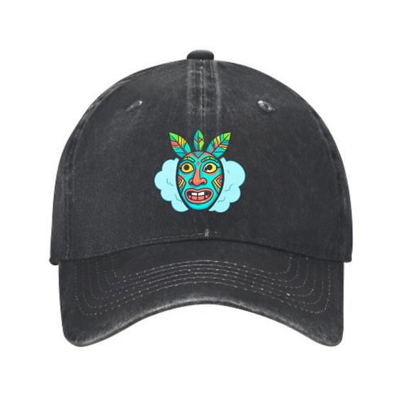 LNFAUEAPRINT Tiki Mask Floating in Fog Baseball Cap, Washed Cotton Dad Hat