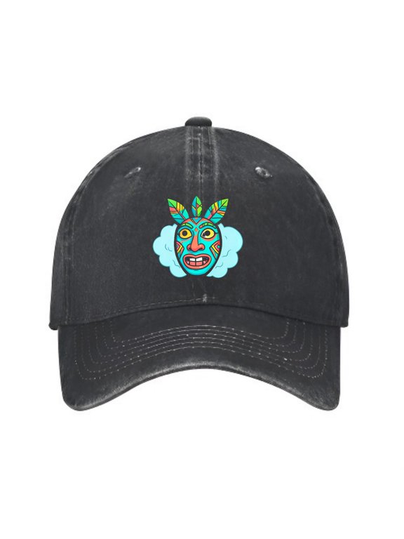 Tiki Mask Floating in Fog Baseball Cap, Washed Cotton Dad Hat