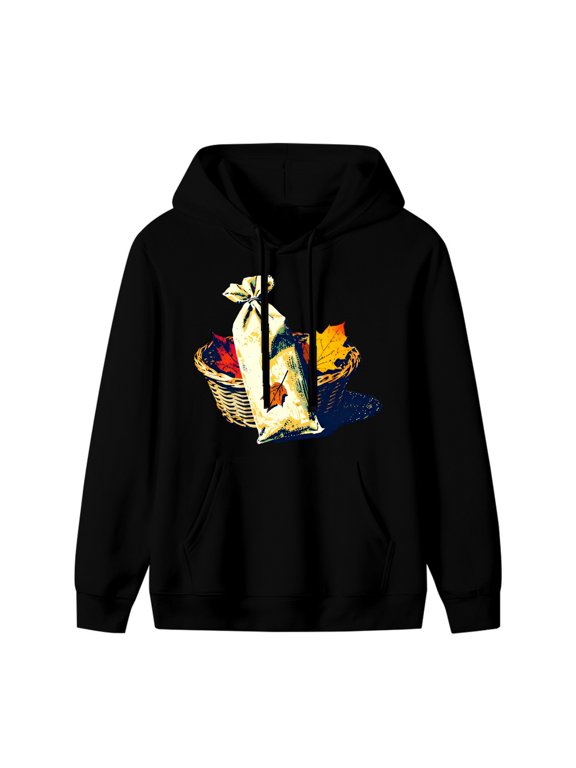 Tobacco Bag and Leaves in a Basket Graphic Hoodie, Black