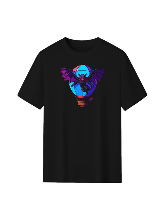 Vampire Flying in Hot Air Balloon Halloween Graphic Tee, Black