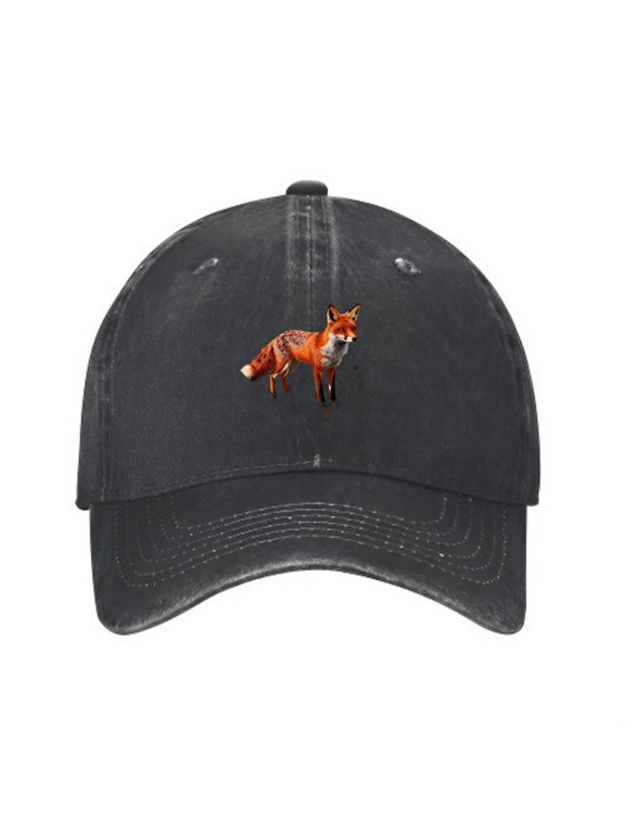 Vibrant Fox in Colorful Baseball Cap, Washed Cotton Dad Hat