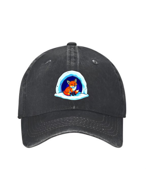 Vibrant Fox in Snow Cave Baseball Cap, Washed Cotton Dad Hat