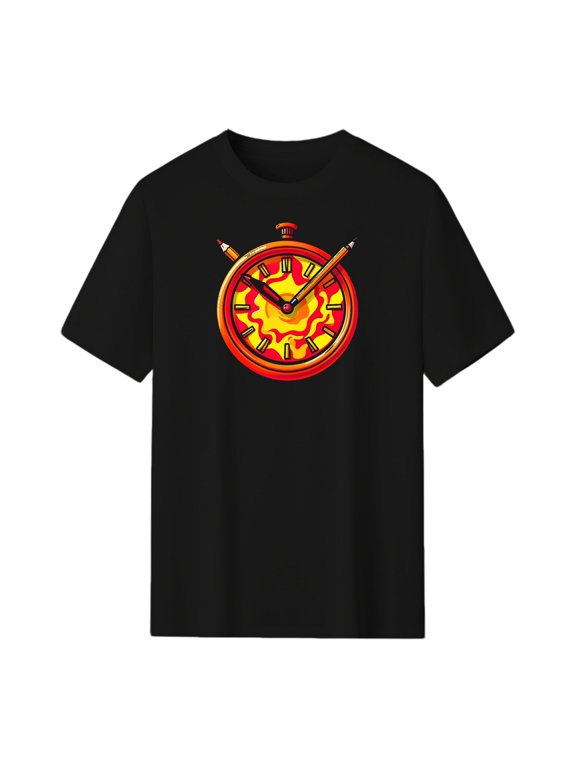 Vibrant Sticker Clock with Pencil Hands Graphic Tee, Black