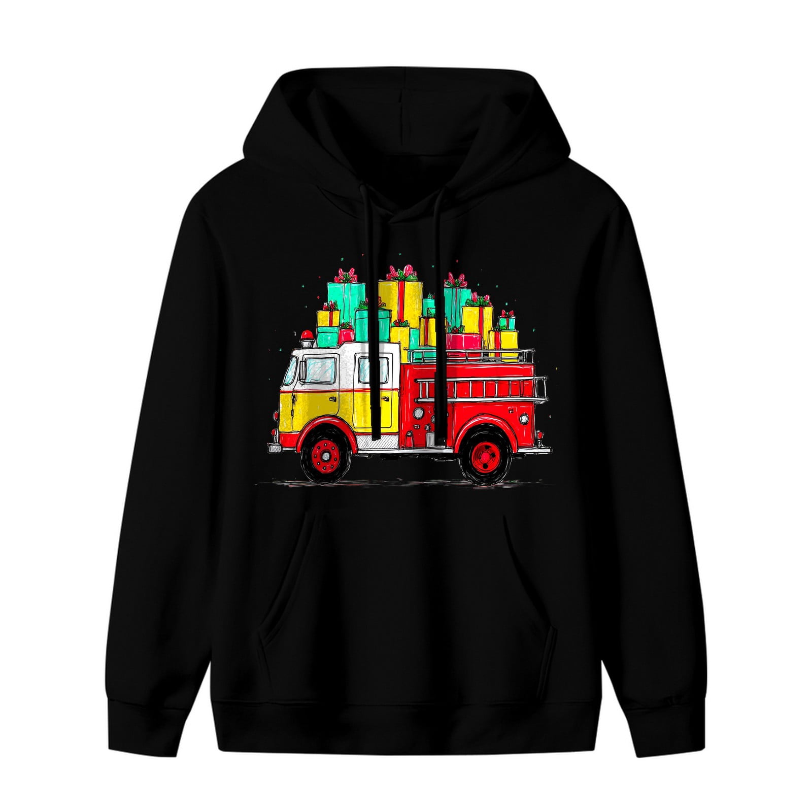 LNFAUEAPRINT Vintage Fire Truck Stacked Graphic Hoodie, Black - Walmart.com