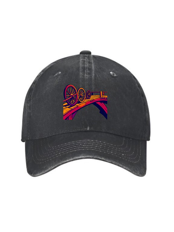 Wagon Wheels on Wooden Bridge Baseball Cap, Adjustable Dad Hat