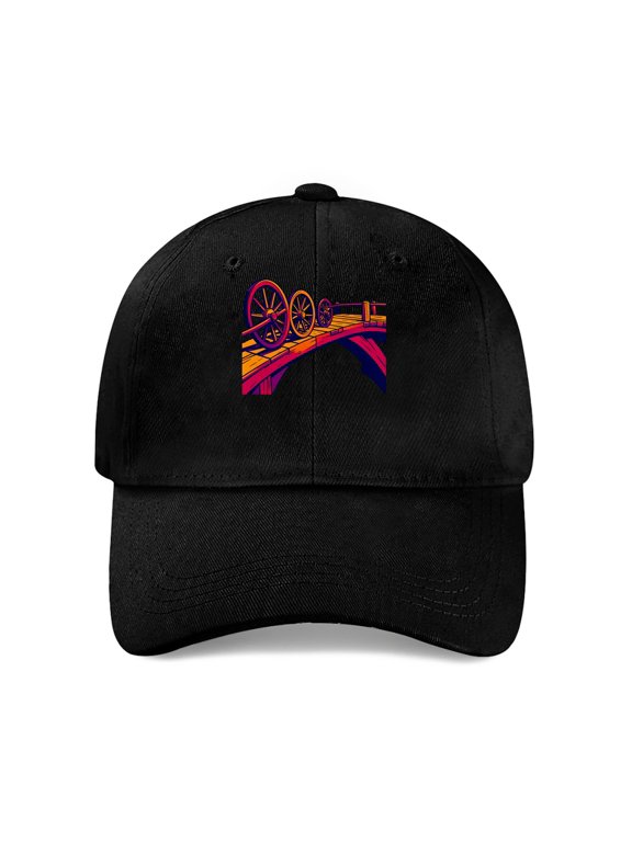 Wagon Wheels on Wooden Bridge Baseball Cap, Adjustable Dad Hat