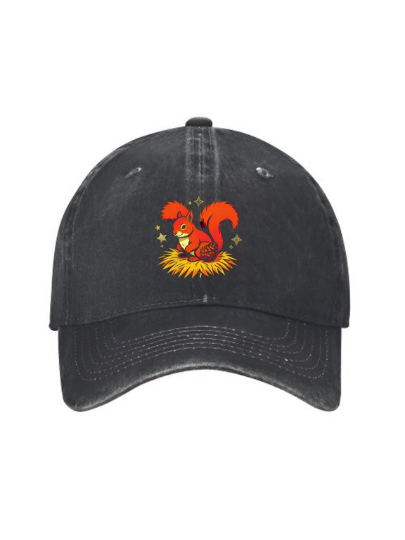 Whimsical Squirrel Baseball Cap, Washed Cotton Dad Hat