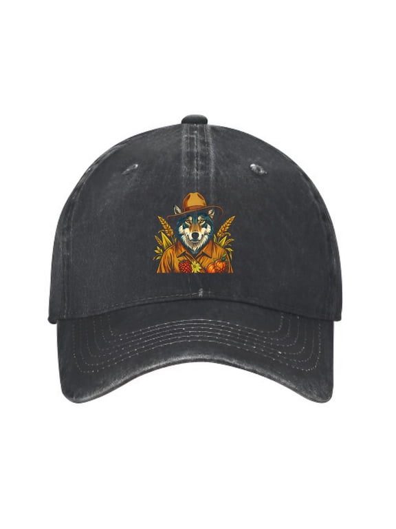 Wolf Farmer - Harvest Theme Baseball Cap, Adjustable Dad Hat