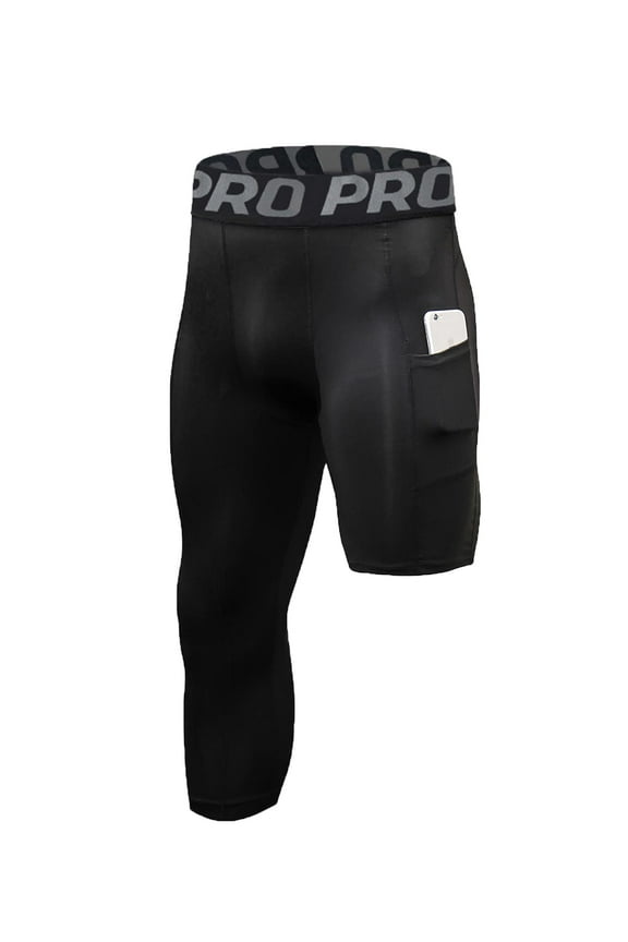 1 or 2 Pack One Leg Compression Tights for Basketball Mens 3/4 Capri Leggings Athletic Base Layer for Sports Running