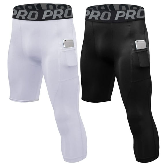 LNFINTDO 1 or 2 Pack One Leg Compression Tights for Basketball Mens 3/4 Capri Leggings Athletic Base Layer for Sports Running