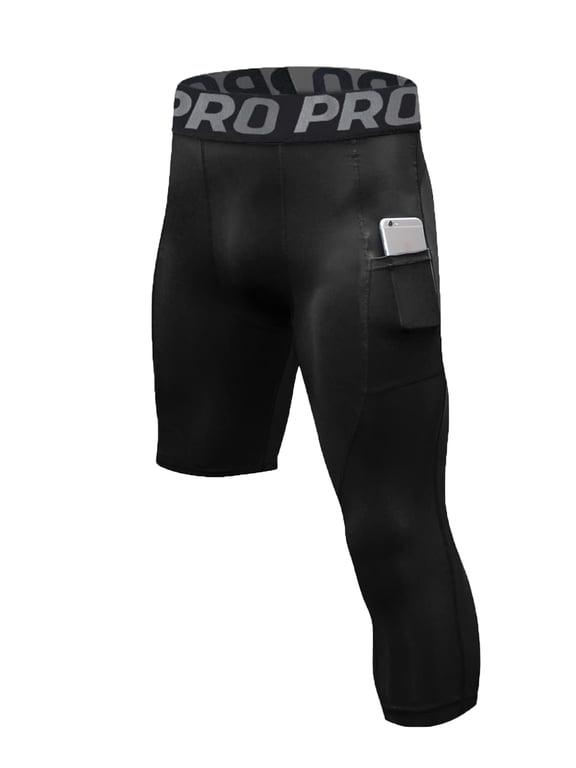1 or 2 Pack One Leg Compression Tights for Basketball Mens 3/4 Capri Leggings Athletic Base Layer for Sports Running