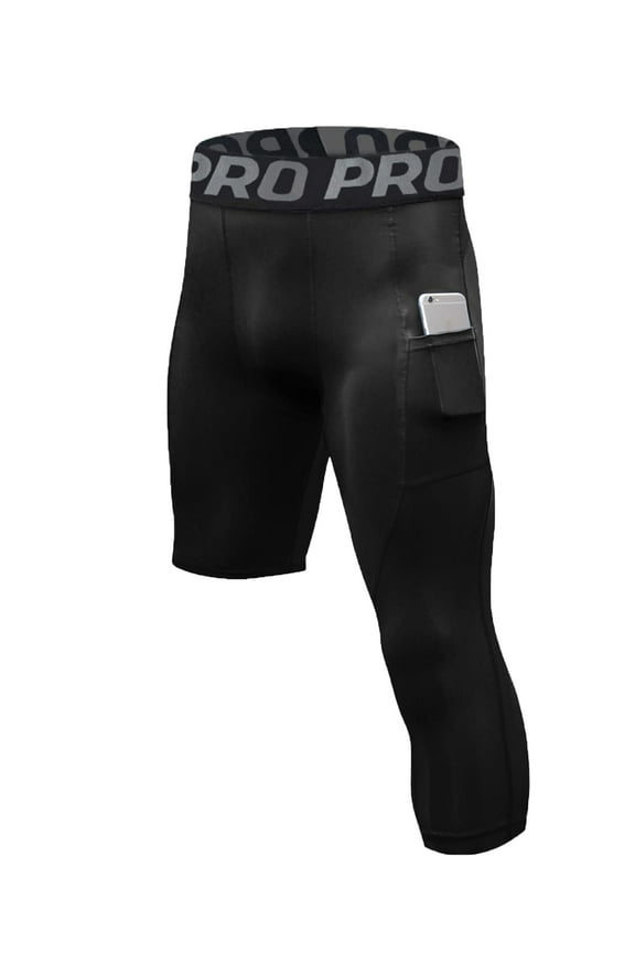 1 or 2 Pack One Leg Compression Tights for Basketball Mens 3/4 Capri Leggings Athletic Base Layer for Sports Running