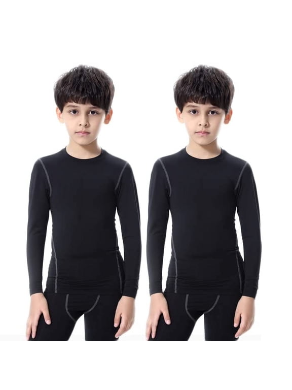 1 or 2 Pack Youth Boys Compression Shirt Athletic Long Sleeve Baseball Undershirt Soccer Sports Base Layer Top