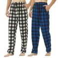 thumbnail image 1 of LNFINTDO 2 Pack Men's Fleece Pajama Pants Soft Warm Pj Pants for Men Plaid Pajama Pants Sleepwear Loungewear, Blue & White Black, Large, 1 of 7