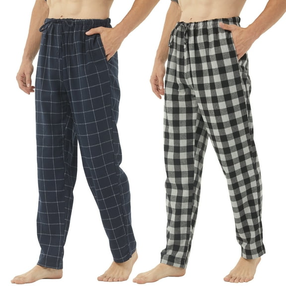 LNFINTDO 2 Pack Mens Flannel Pajamas Pants Plaid Pajama Bottoms Cotton Pj Pants for Men Sleep Loungewear, Red & Blue Plaid, Large