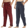 thumbnail image 1 of LNFINTDO 2 Pack Mens Flannel Pajamas Pants Plaid Pajama Bottoms Cotton Pj Pants for Men Sleep Loungewear, Red & Navy Plaid, Medium, 1 of 7