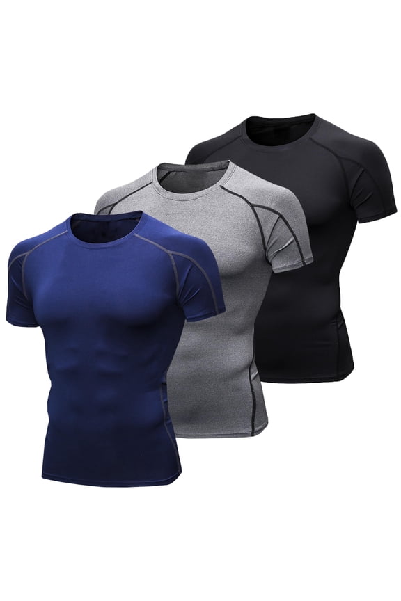3 Pack Men's Compression Shirts for Running Workout Athletic Exercise Quick Dry