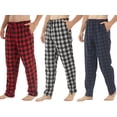 thumbnail image 1 of LNFINTDO 3 Pack Mens Pajama Pants Cotton Plaid Flannel Pjs Bottoms Lounge Sleepwear with Drawstring Button Fly, Red & Grey & Navy Plaid, Large, 1 of 7