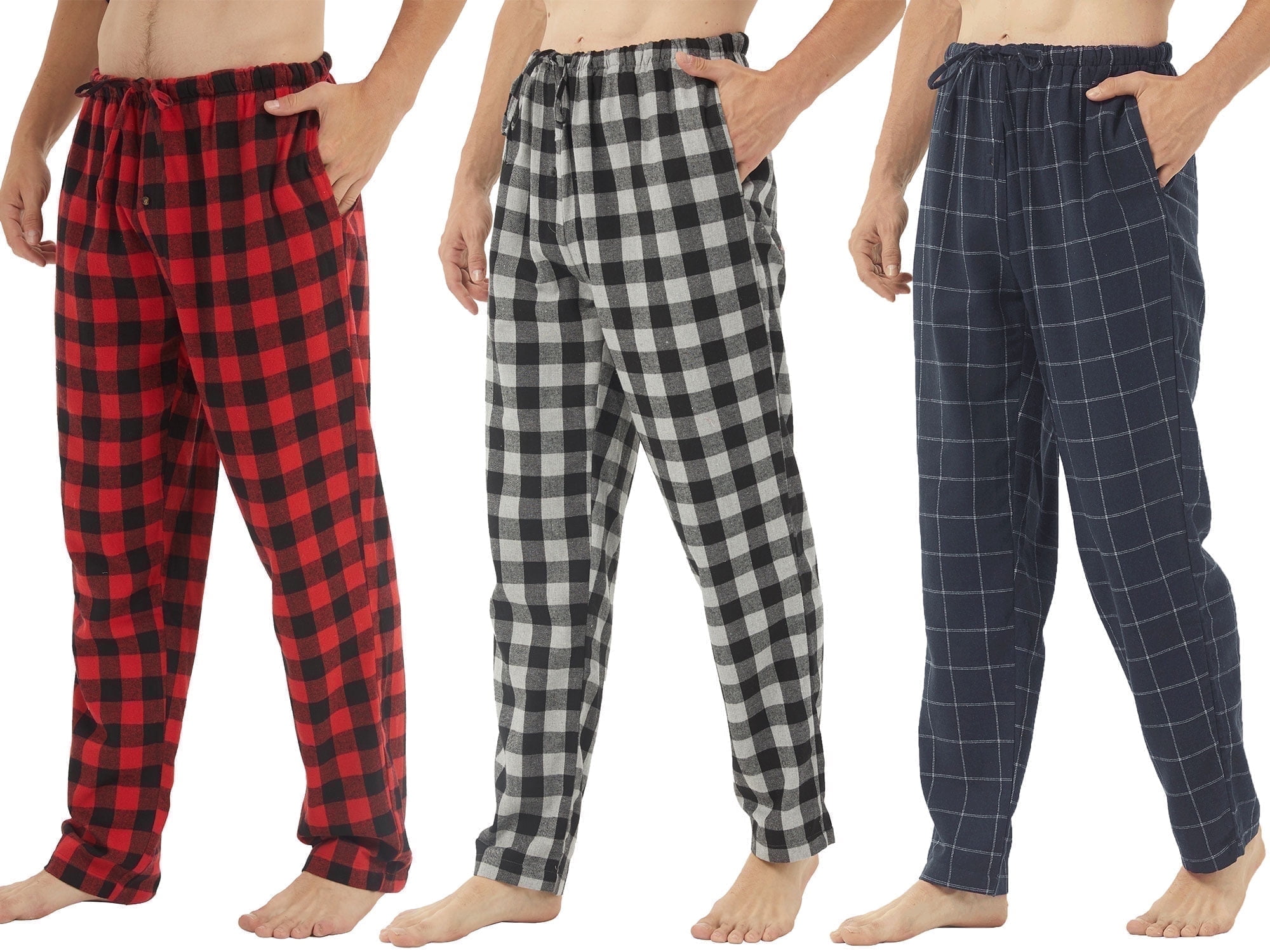CQR Men's 100% Cotton Plaid Flannel Pajama Pants, Brushed