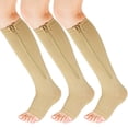 thumbnail image 1 of LNFINTDO 3 Pairs Zipper Compression Socks Women Support Stockings with Open Toe Toeless, 1 of 5