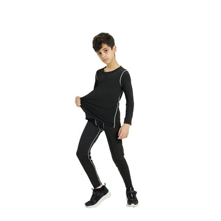 LNFINTDO Boys Compression Set Youth Boys Compression Shirt Athletic Pants Long Sleeve Baseball Undershirt Soccer Sports Base Layer Top & Pants