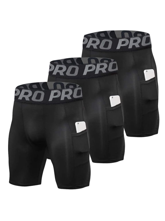 Compression Shorts Men with Phone Pocket Athletic Spandex Sport Shorts Cool Dry Workout Baselayer Underwear