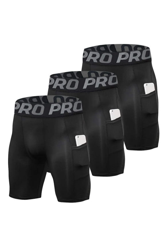Compression Shorts Men with Phone Pocket Athletic Spandex Sport Shorts Cool Dry Workout Baselayer Underwear