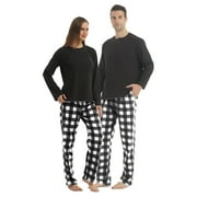 LNFINTDO Matching Couple Pajama Set, Matching Pjs for Couples, Plaid Pajama Set for Women and Men Soft Warm Fleece Shirt and Pants Sleepwear Set, Grey Plaid, Large