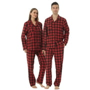 LNFINTDO Matching Couple Pajama Set, Mens and Womens Flannel Pajama Sets, Button Down Shirts & Flannel Pjs Pants, Red Plaid, Large