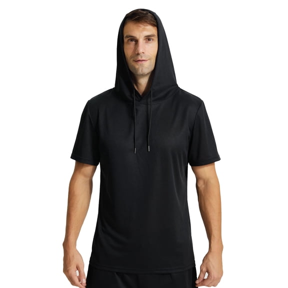 LNFINTDO Men's Workout Shirts Hooded Quick Dry Short Sleeve for Muscle Gym Exercise Sports Running Cycling Basketball