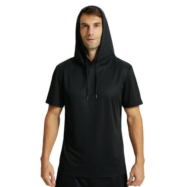 LNFINTDO Men's Workout Shirts Hooded Quick Dry Short Sleeve for Muscle Gym Exercise Sports Running Cycling Basketball