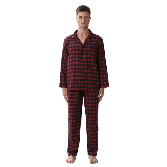 LNFINTDO Mens Flannel Pajama Sets Plaid Cotton Pajamas Pjs Set Button Down Soft Warm Lounge Sleepwear Tops & Pjs Pants, Red Stripe, Medium