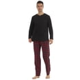 thumbnail image 1 of LNFINTDO Mens Pajama Sets Long Sleeve Thermal Shirts Flannel Pajama Bottoms Mens Sleep Loungewear Sets Soft Warm Plaid Pj Set for Men, Black & Red Stripe, Large, 1 of 7