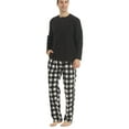 thumbnail image 1 of LNFINTDO Mens Pajama Sets Thermal Shirts & Fleece Plaid Pants Pjs Set Henley Long Sleeve Plaid Pajamas for Men, Black & White Black Plaid, Large, 1 of 7