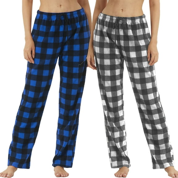 LNFINTDO Pajamas Pants for Women Fleece Pajama Bottoms Pj Pants Soft Warm Pjs Loungwear Sleep Pants, 2 Pack, Blue & Grey Plaid, Small