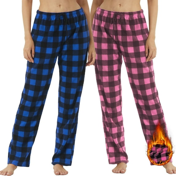 LNFINTDO Pajamas Pants for Women Fleece Pajama Bottoms Pj Pants Soft Warm Pjs Loungwear Sleep Pants, 2 Pack, Blue & Pink Plaid, Medium