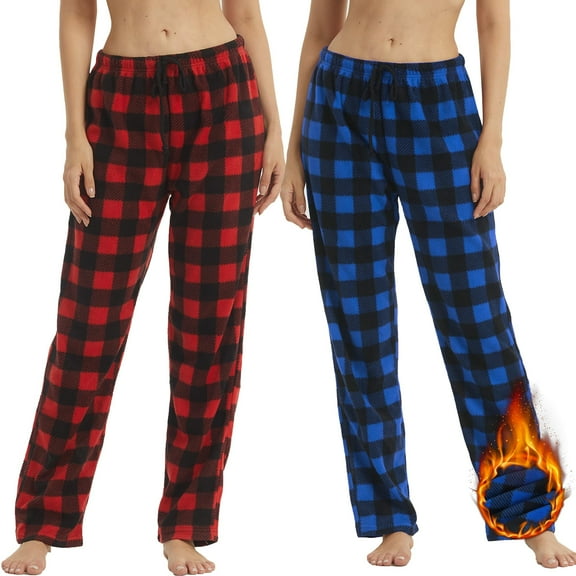 LNFINTDO Pajamas Pants for Women Fleece Pajama Bottoms Pj Pants Soft Warm Pjs Loungwear Sleep Pants, 2 Pack, Red & Blue Plaid, Small