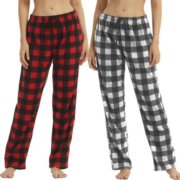 LNFINTDO Pajamas Pants for Women Fleece Pajama Bottoms Pj Pants Soft Warm Pjs Loungwear Sleep Pants, 2 Pack, Red & Grey Plaid, Large