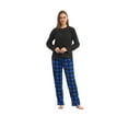 thumbnail image 1 of LNFINTDO Women's Pajama Sets Ultra Soft Microfleece Long Sleeve Top & Fleece Pajama Pjs Bottoms Pajama Women Sleep Loungewear, Black & Blue Black Plaid, Large, 1 of 6