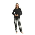 thumbnail image 1 of LNFINTDO Women's Pajama Sets Ultra Soft Microfleece Long Sleeve Top & Fleece Pajama Pjs Bottoms Pajama Women Sleep Loungewear, Black & Grey Black Plaid, Small, 1 of 6