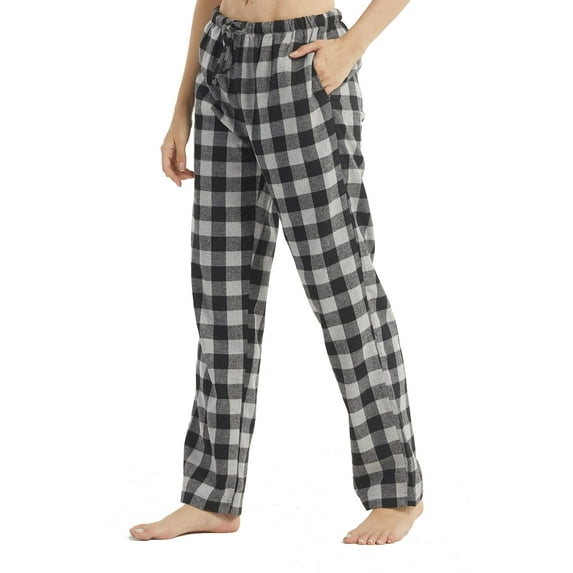 LNFINTDO Womens Flannel Pajama Pants Plaid Pajama Bottoms Pj Cotton Sleepwear Loungewear, Grey Plaid, Small