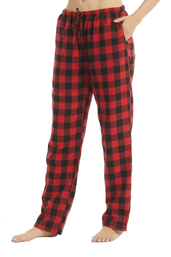 Womens Flannel Pajama Pants Plaid Pajama Bottoms Pj Cotton Sleepwear Loungewear, Red Plaid, Medium