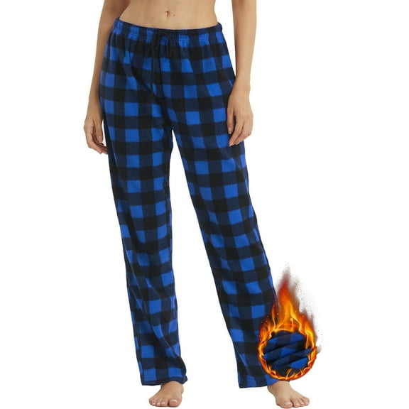 LNFINTDO Womens Pajama Pants Fleece Plaid Pjs Bottoms Ultra Soft Pj Pants for Women, Blue, Medium