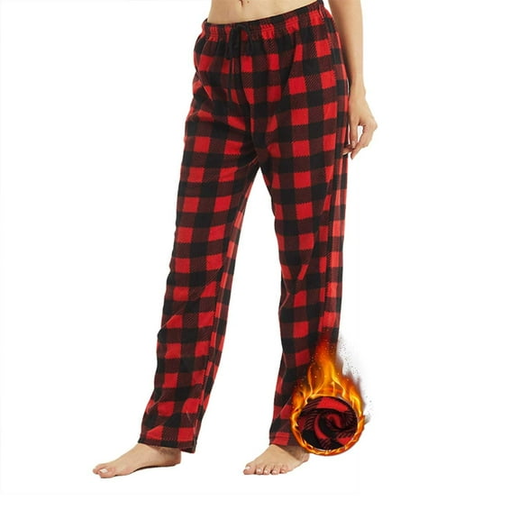 LNFINTDO Womens Pajama Pants Fleece Plaid Pjs Bottoms Ultra Soft Pj Pants for Women, Red, Small